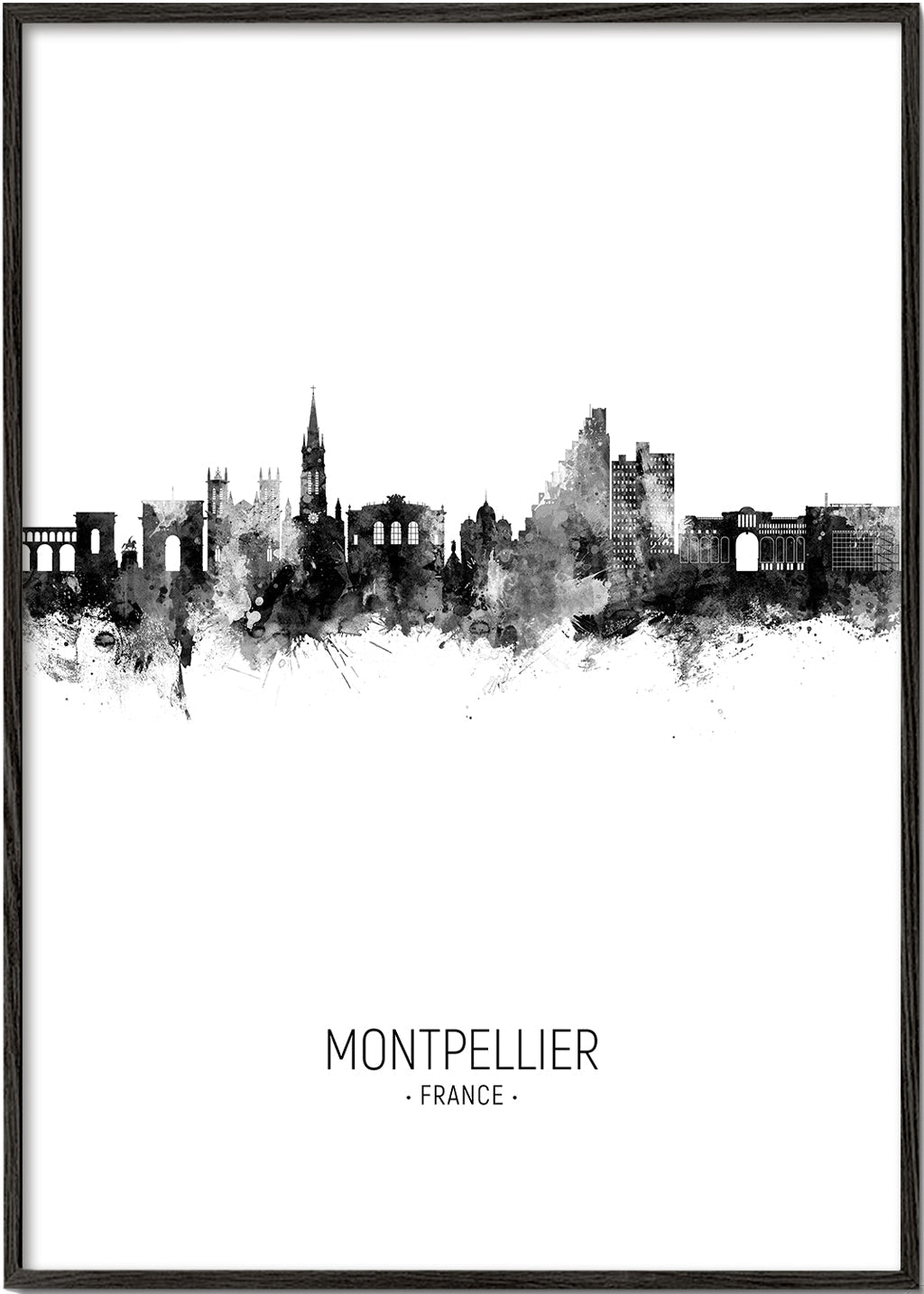 Reseaffisch Montpellier skyline bläck