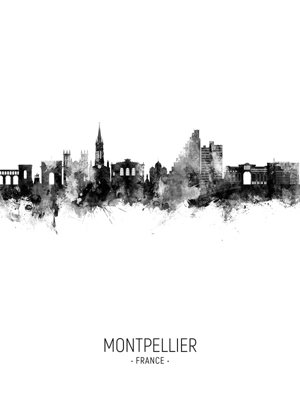Reseaffisch Montpellier skyline bläck