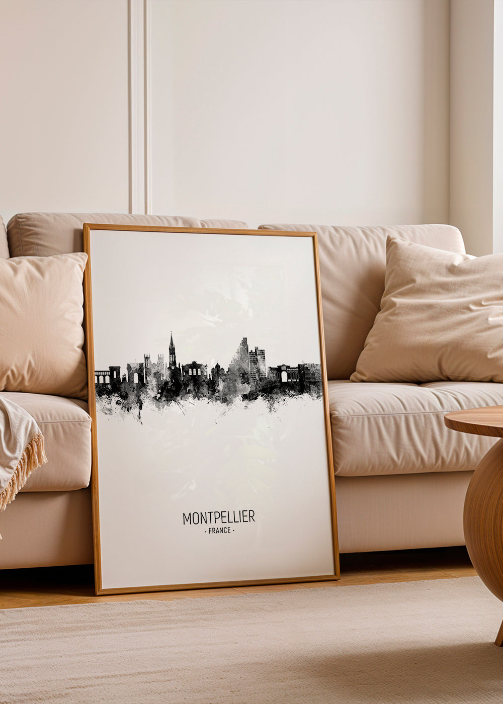 Reseaffisch Montpellier skyline bläck