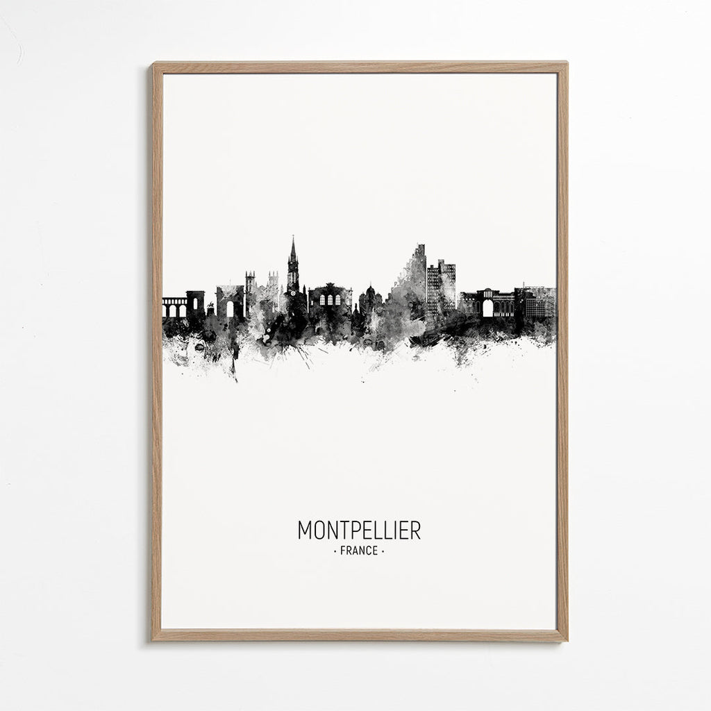 Reseaffisch Montpellier skyline bläck
