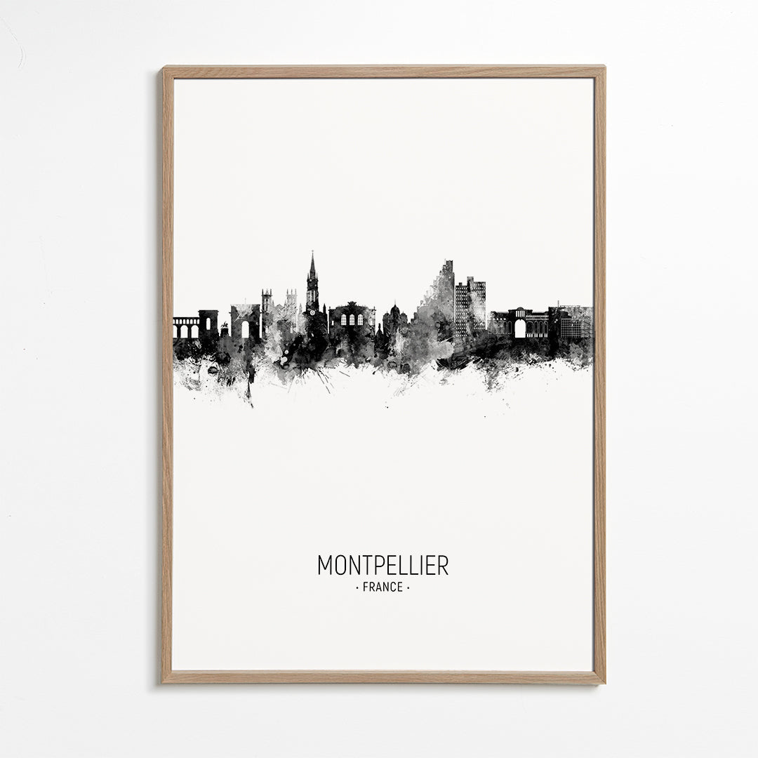 Reseaffisch Montpellier skyline bläck