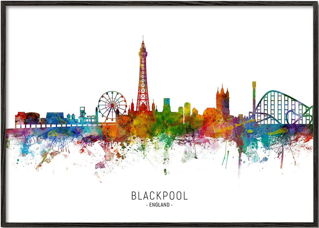 Stadstavla Blackpool akvarell flerfärgad