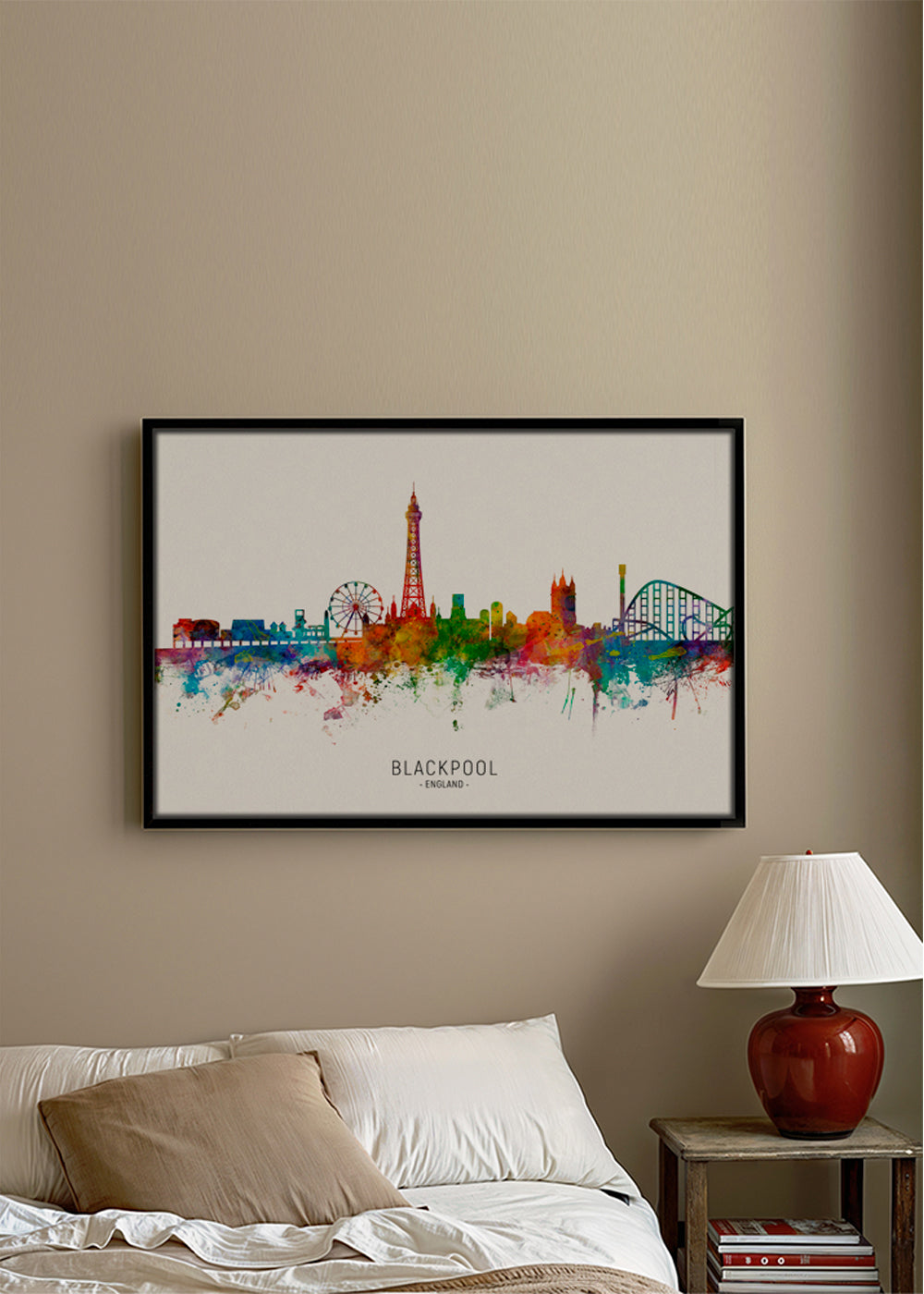 Stadstavla Blackpool akvarell flerfärgad