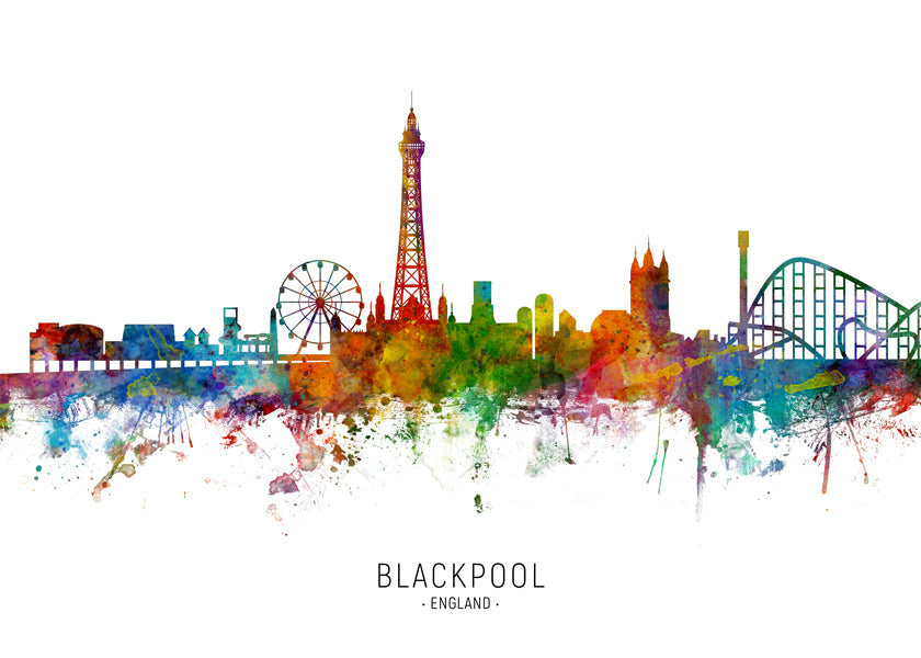 Stadstavla Blackpool akvarell flerfärgad