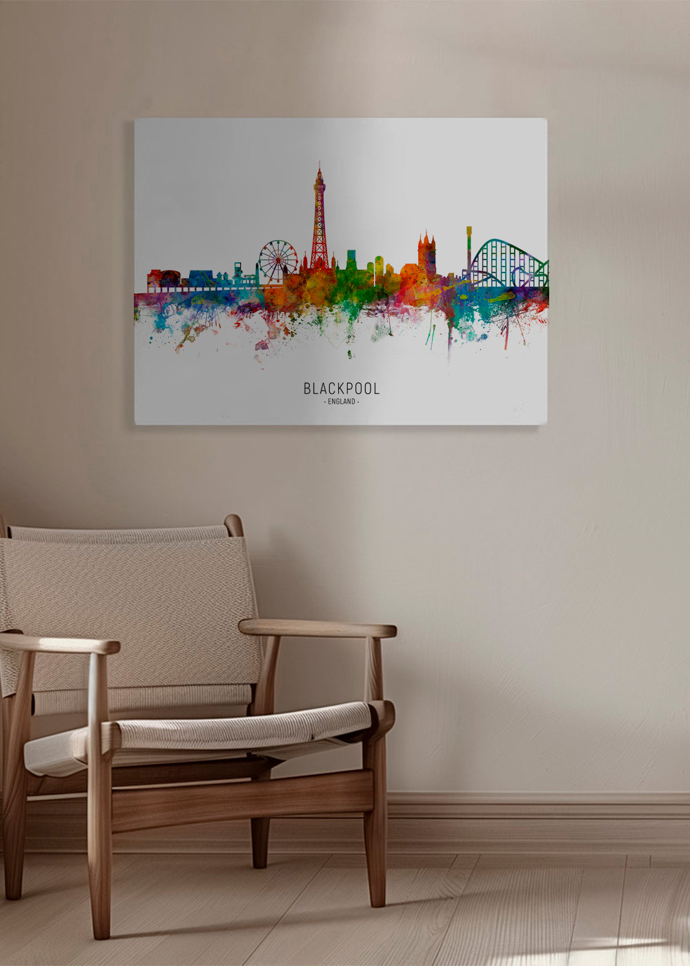 Stadstavla Blackpool akvarell flerfärgad