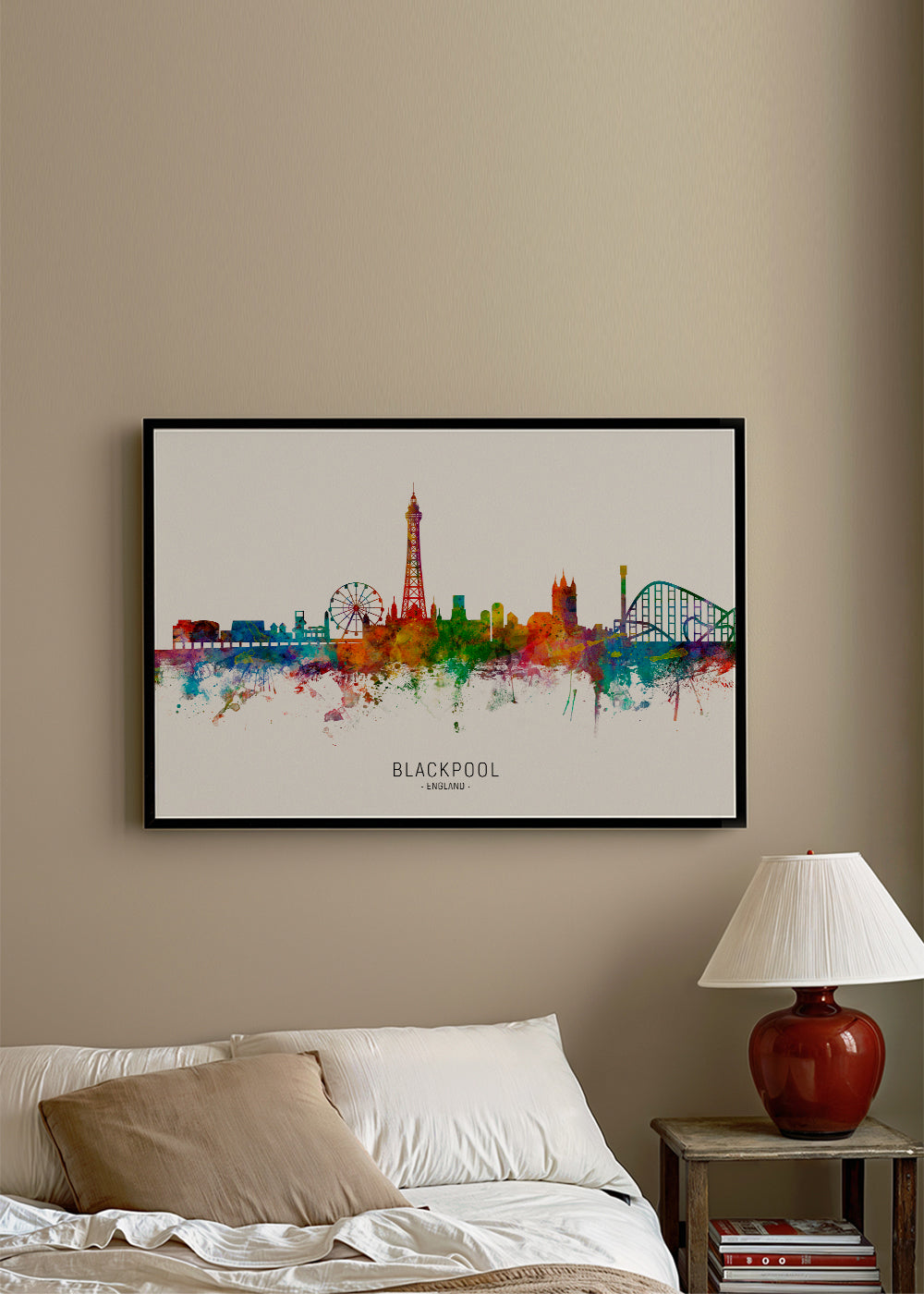 Stadstavla Blackpool akvarell flerfärgad