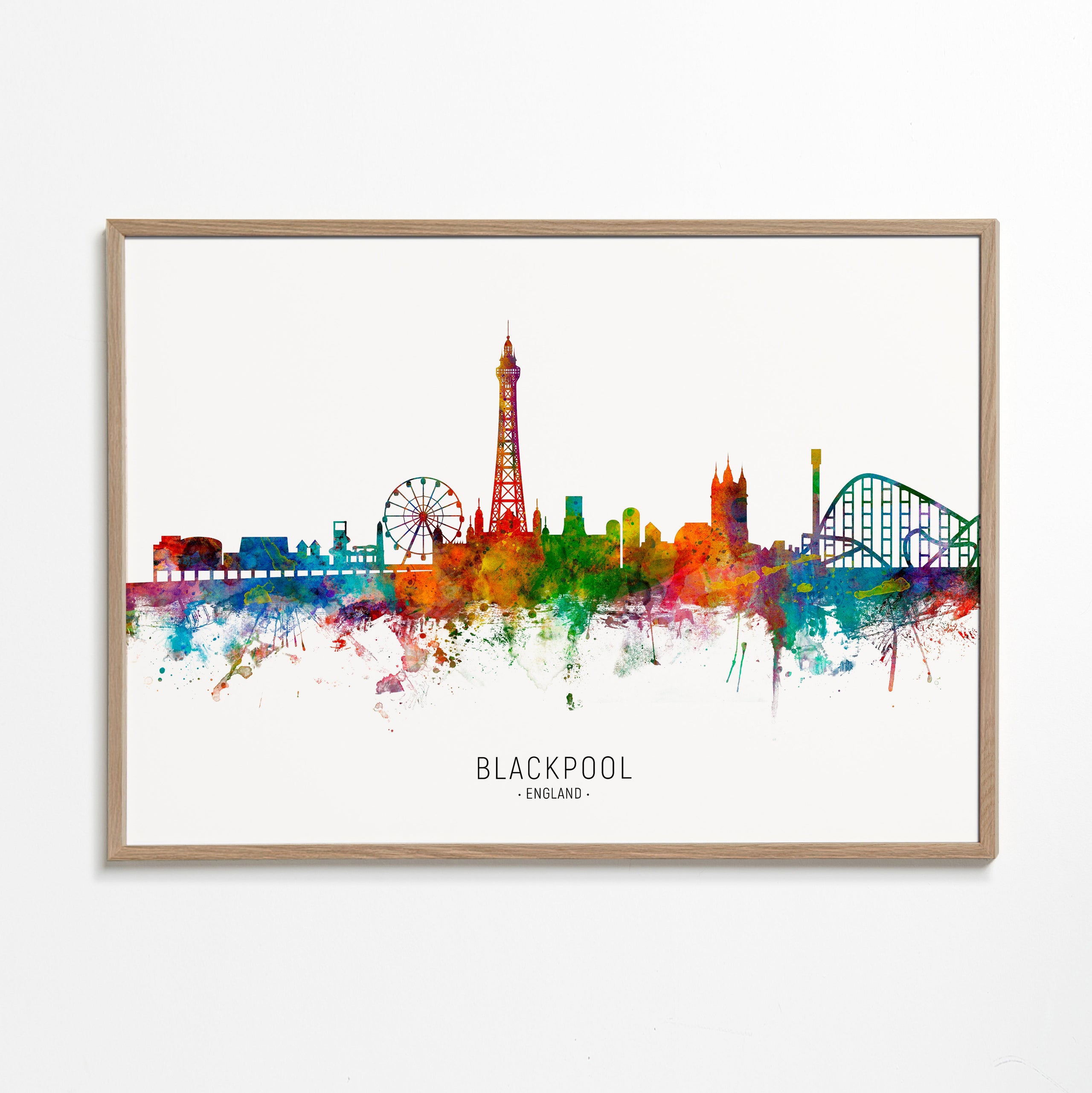 Stadstavla Blackpool akvarell flerfärgad