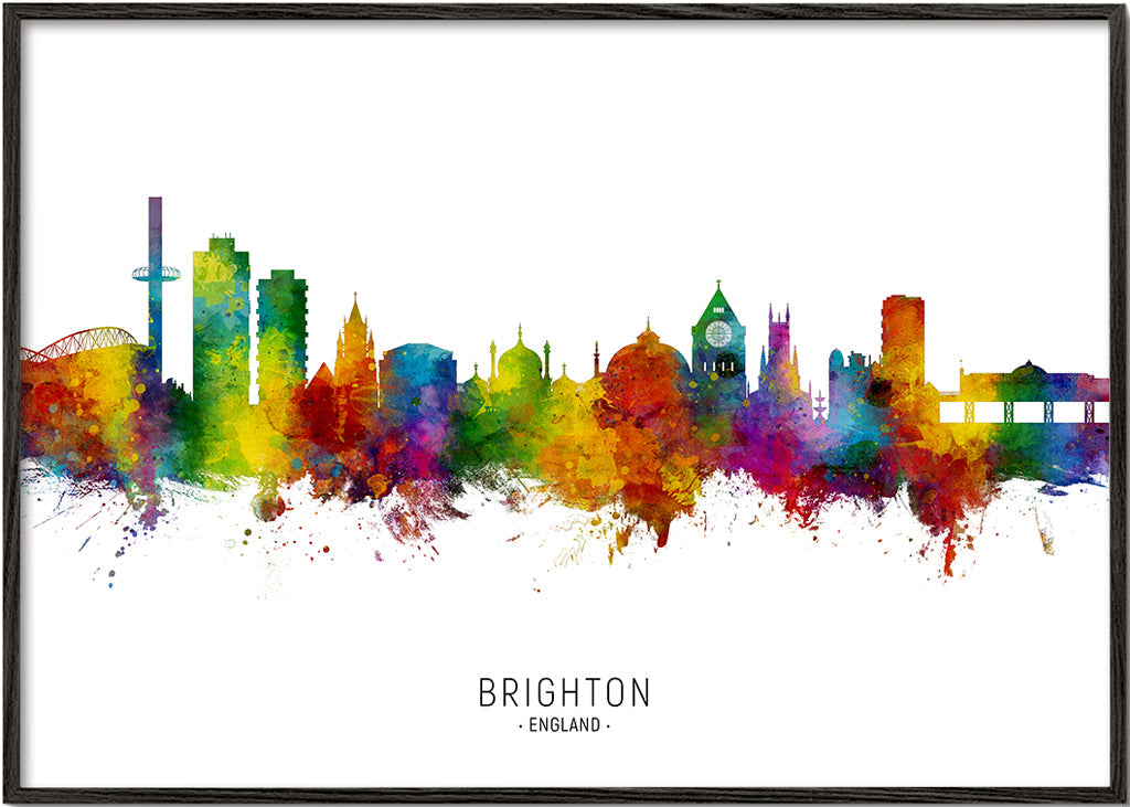 Reseaffisch Brighton skyline akvarell färgglad