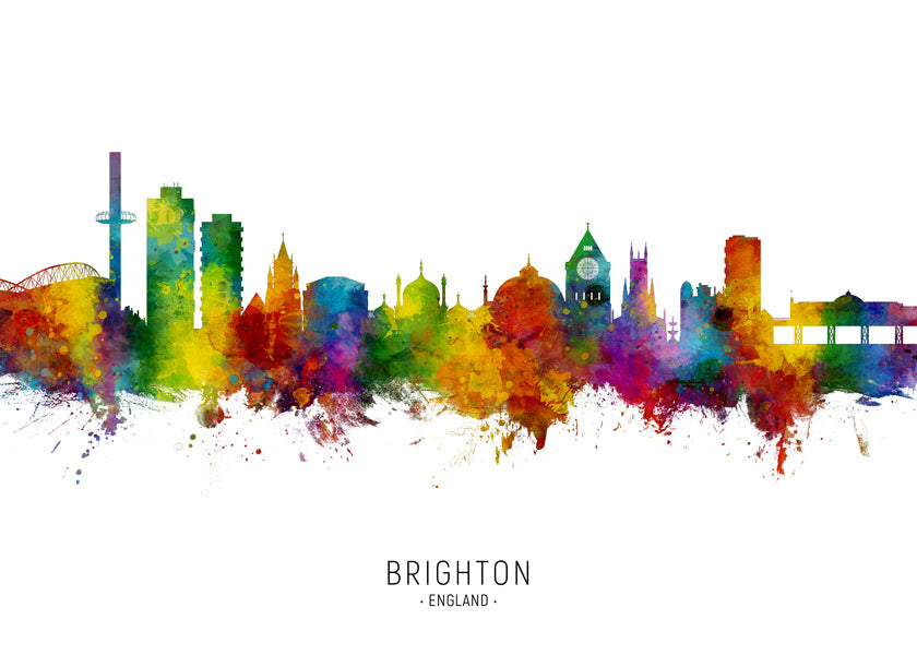 Reseaffisch Brighton skyline akvarell färgglad