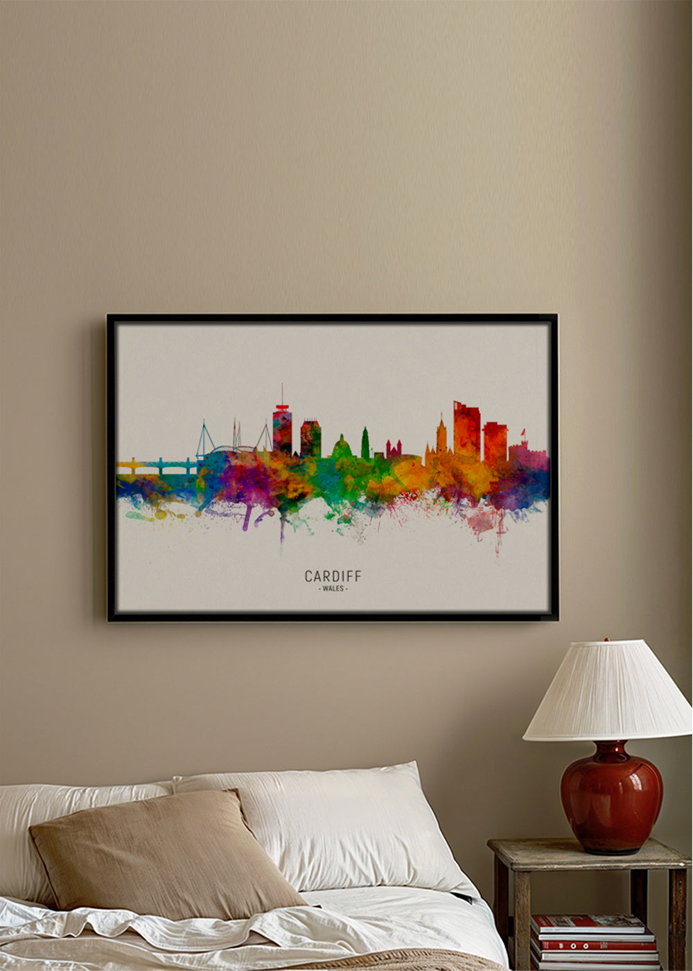 Kökskonst Cardiff akvarell skyline