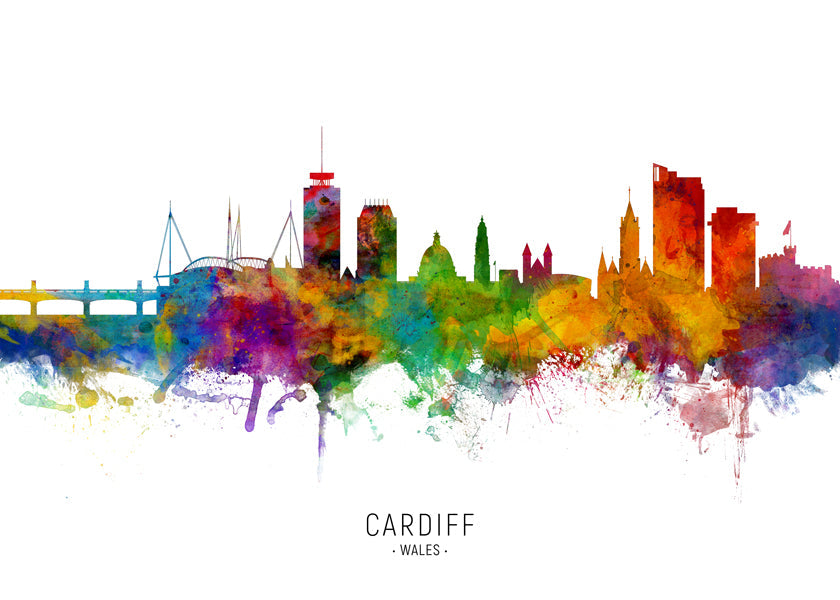 Kökskonst Cardiff akvarell skyline