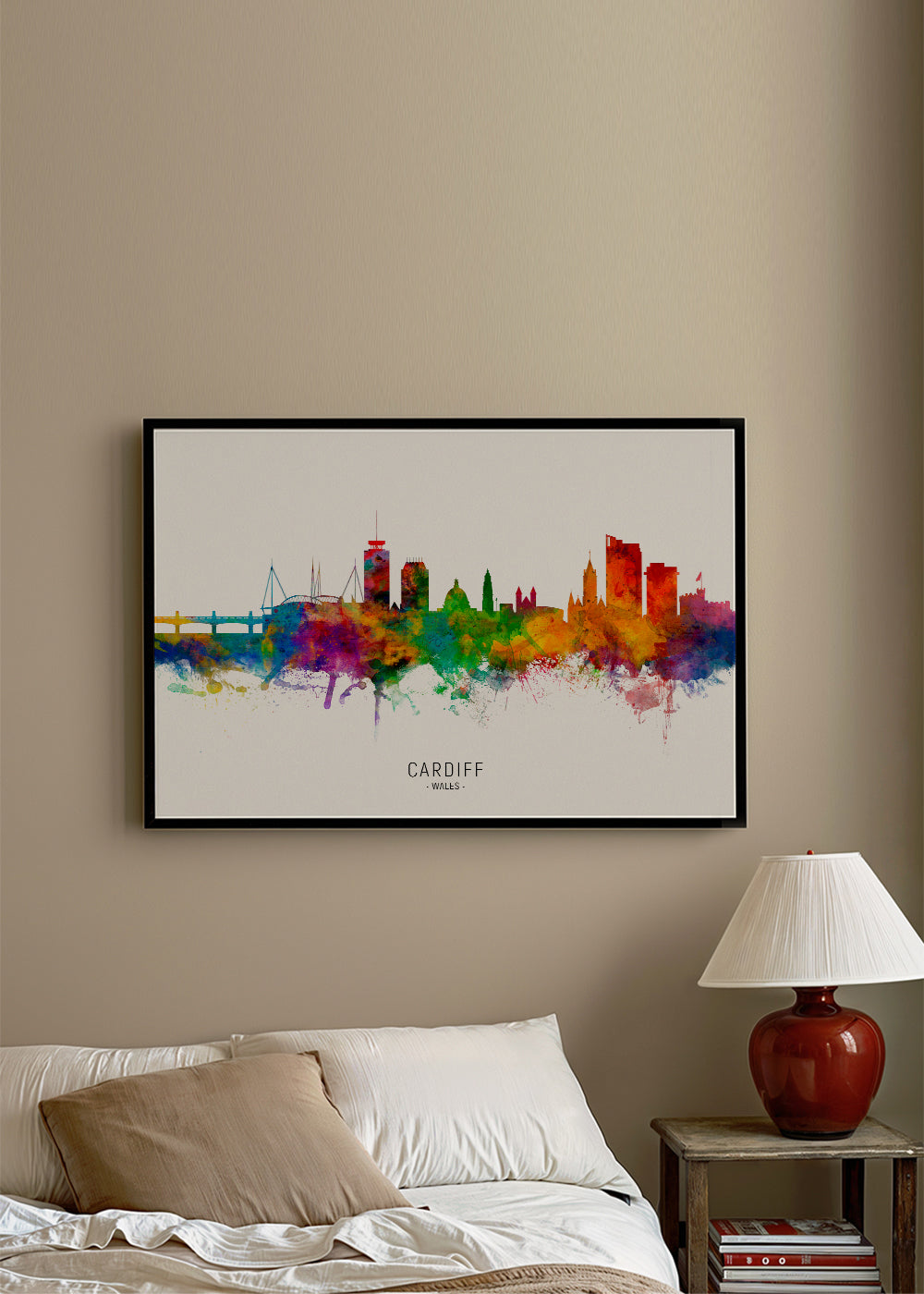 Kökskonst Cardiff akvarell skyline
