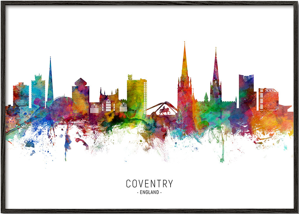 Reseaffisch Coventry akvarell skyline