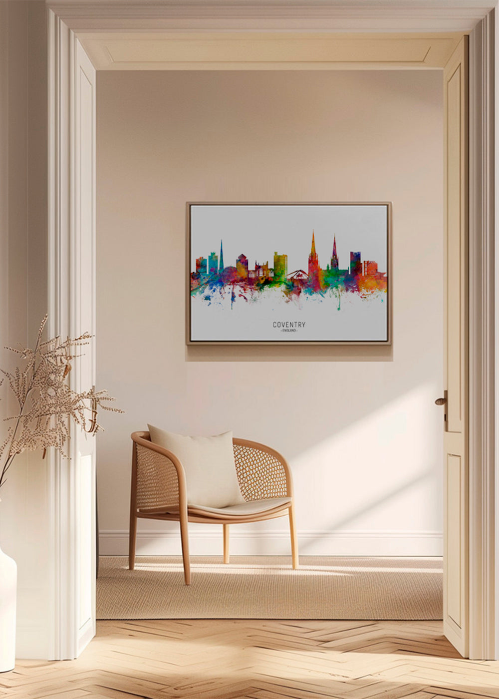 Reseaffisch Coventry akvarell skyline