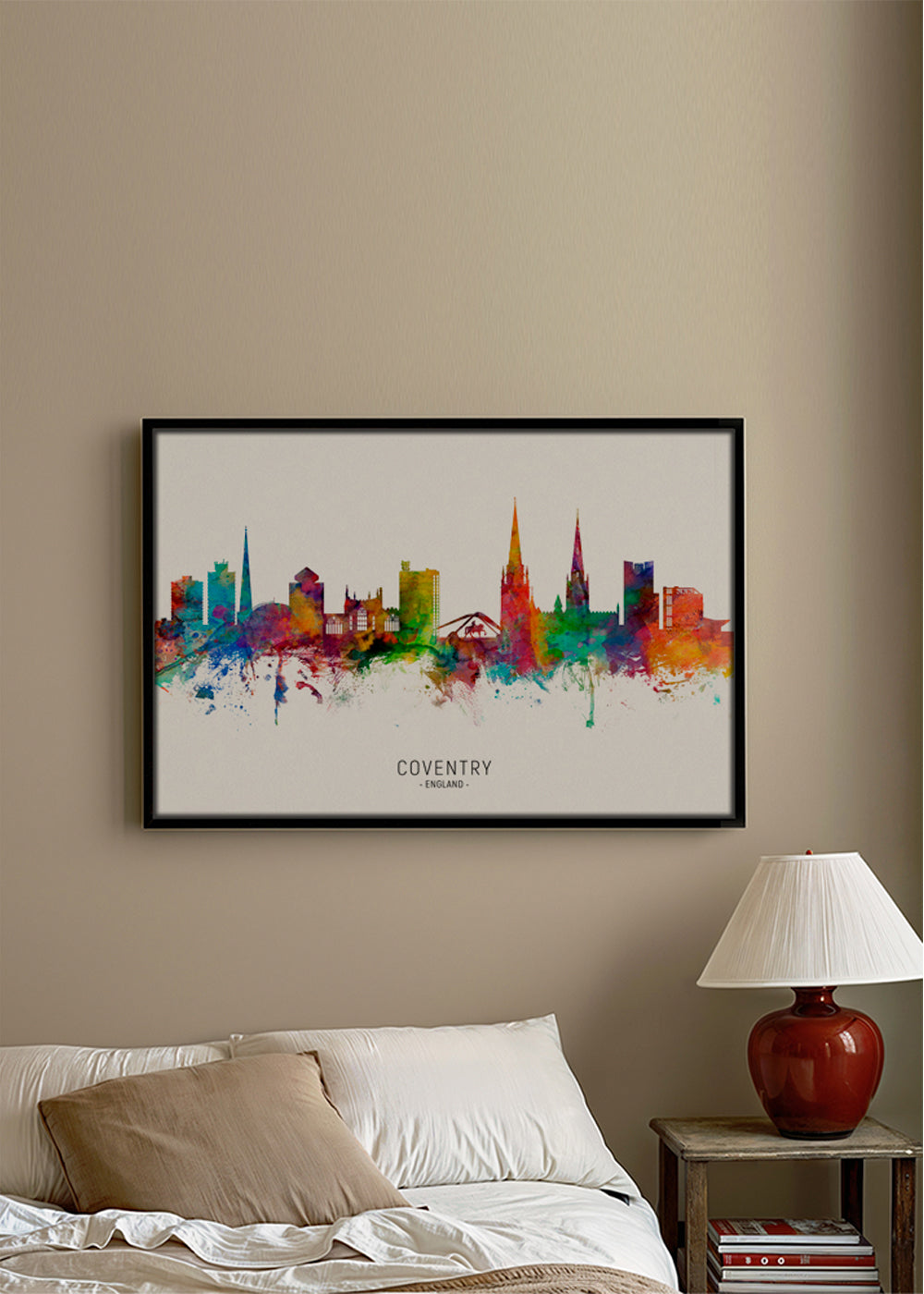 Reseaffisch Coventry akvarell skyline