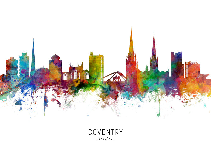 Reseaffisch Coventry akvarell skyline
