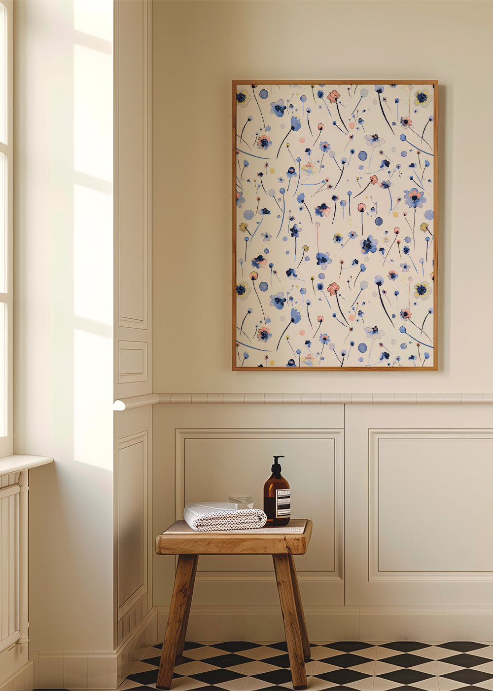 Botanisk poster med lösa blå blommor