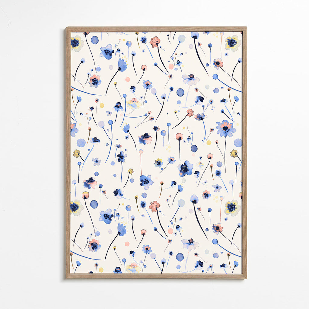 Botanisk poster med lösa blå blommor