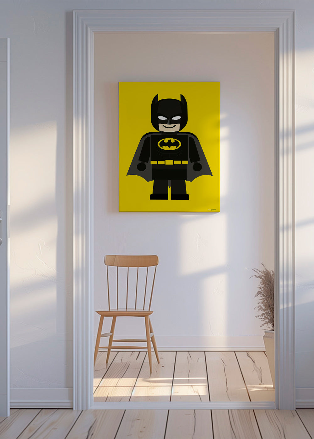 Barnposter Batman leksak på gul bakgrund