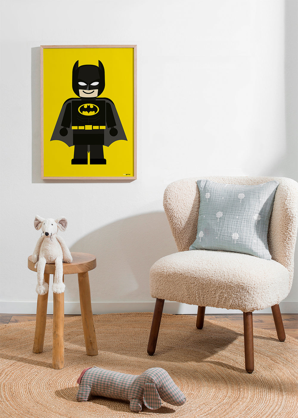 Barnposter Batman leksak på gul bakgrund