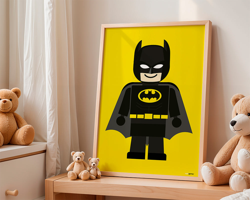 Barnposter Batman leksak på gul bakgrund