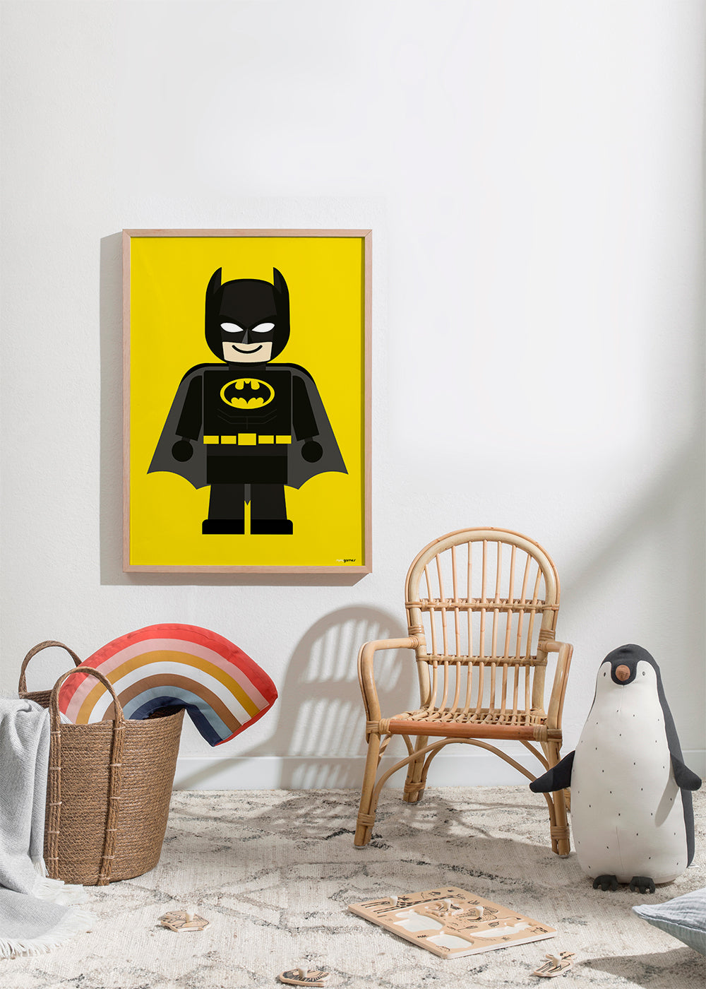 Barnposter Batman leksak på gul bakgrund