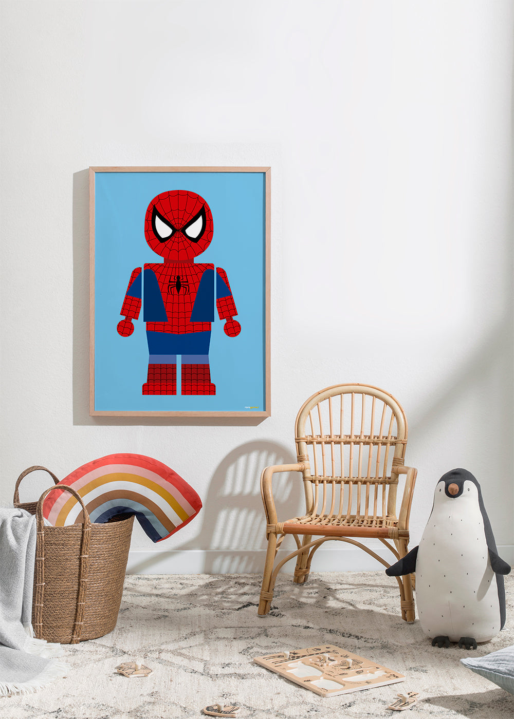 Barnposter med superhjälte leksaksfigur