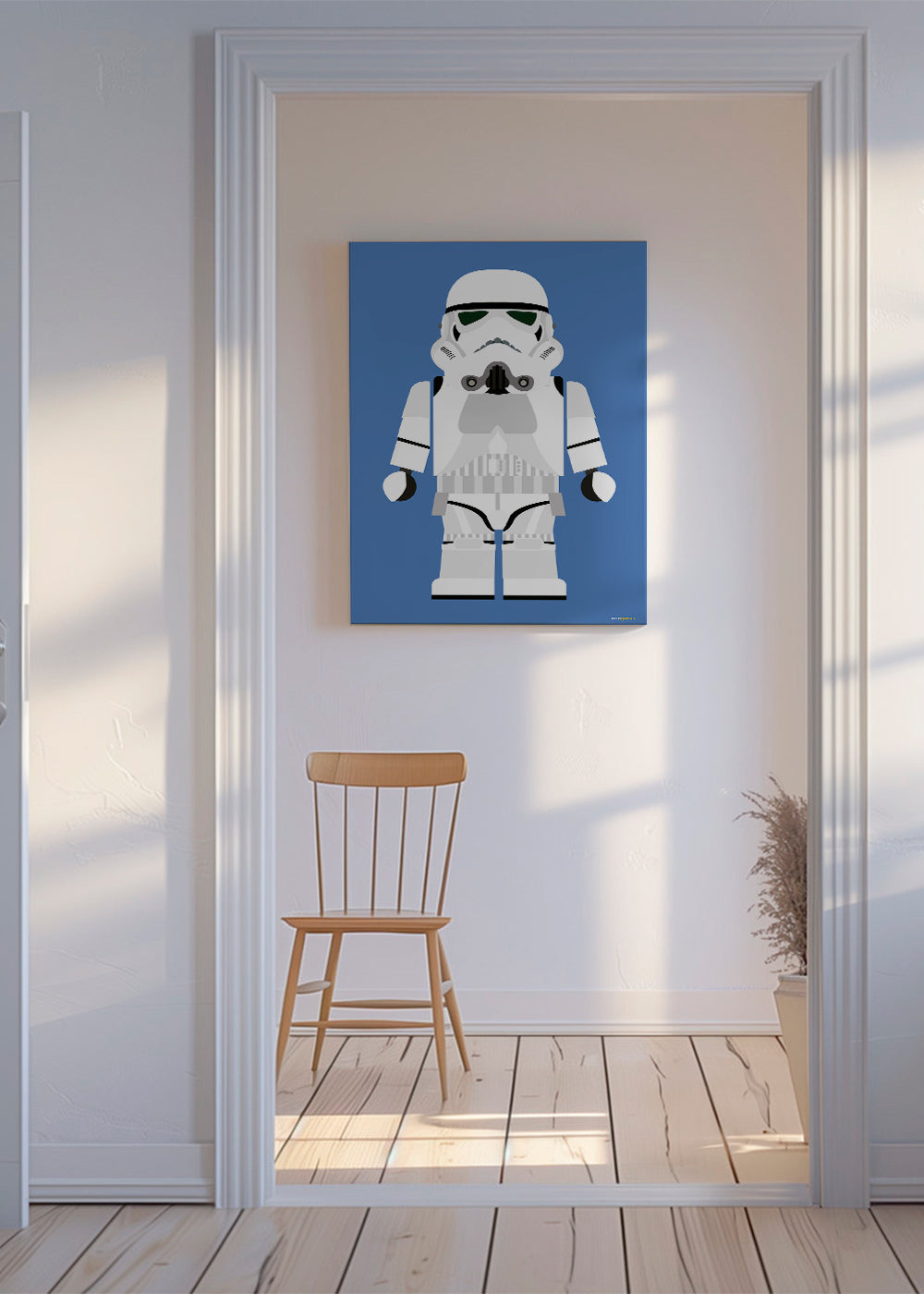 Barnposter Stormtrooper leksak på blå bakgrund
