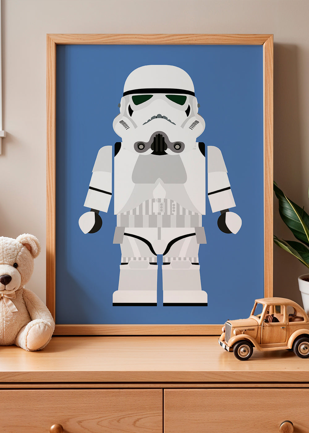 Barnposter Stormtrooper leksak på blå bakgrund