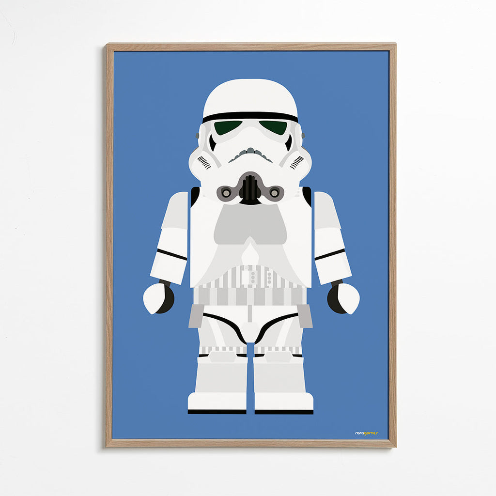 Barnposter Stormtrooper leksak på blå bakgrund