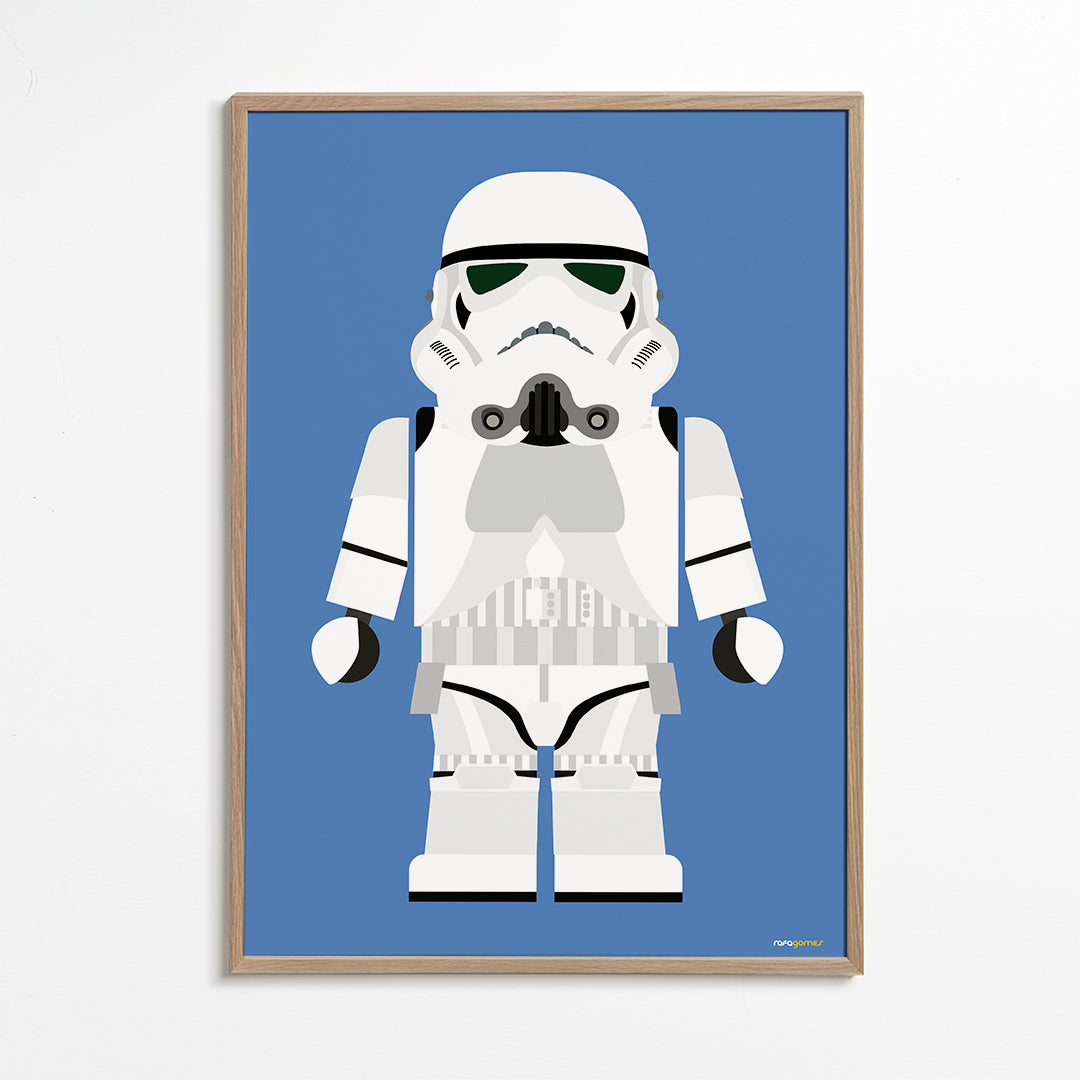 Barnposter Stormtrooper leksak på blå bakgrund