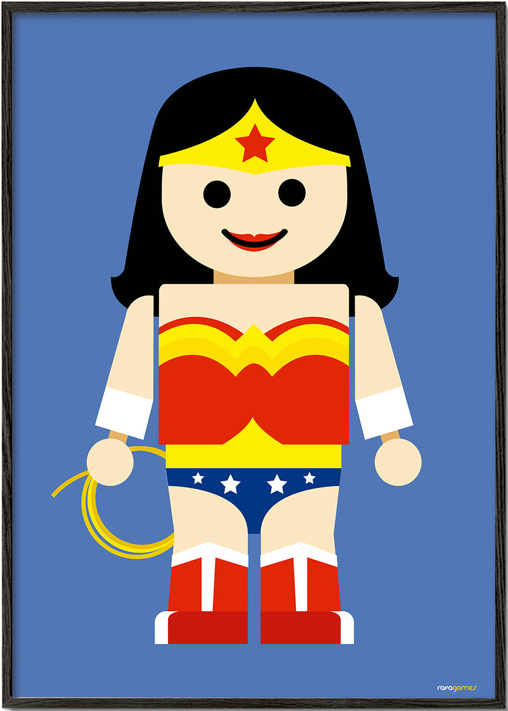Leksak Wonder Woman-illustration på blå bakgrund