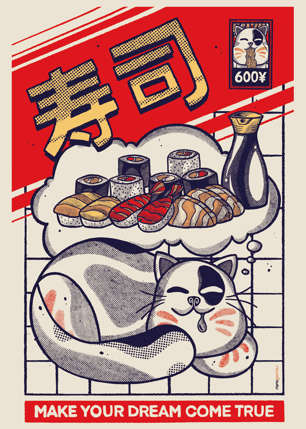 Kökskonst med sushi-katt