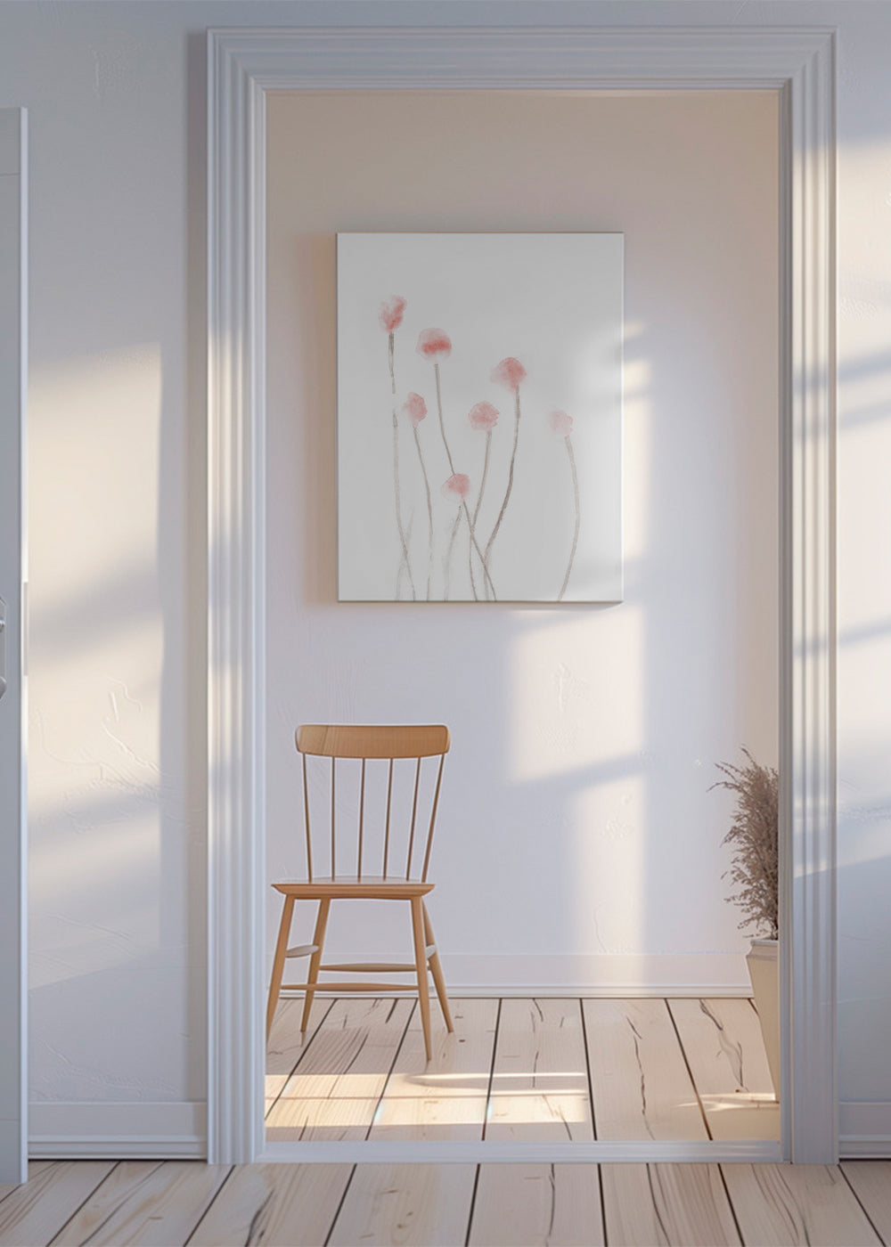 Botanisk poster med mjuka rosa blommor