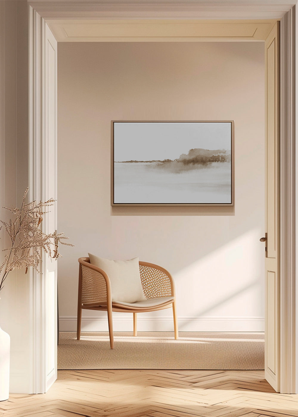 Sepia akvarellandskap minimalistiskt