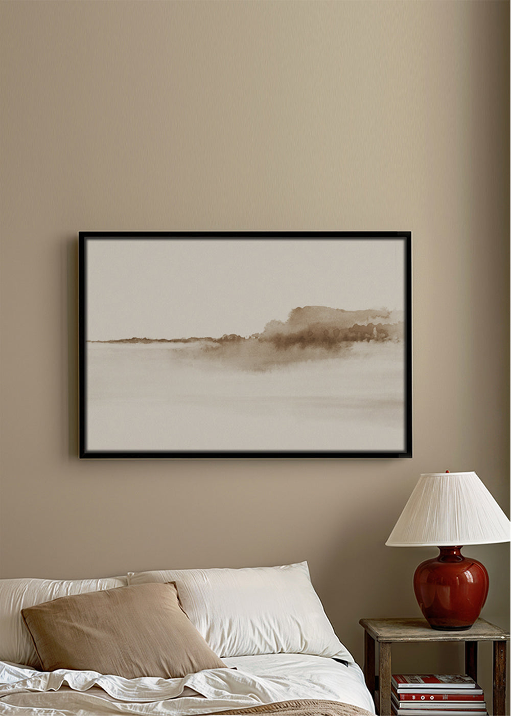 Sepia akvarellandskap minimalistiskt