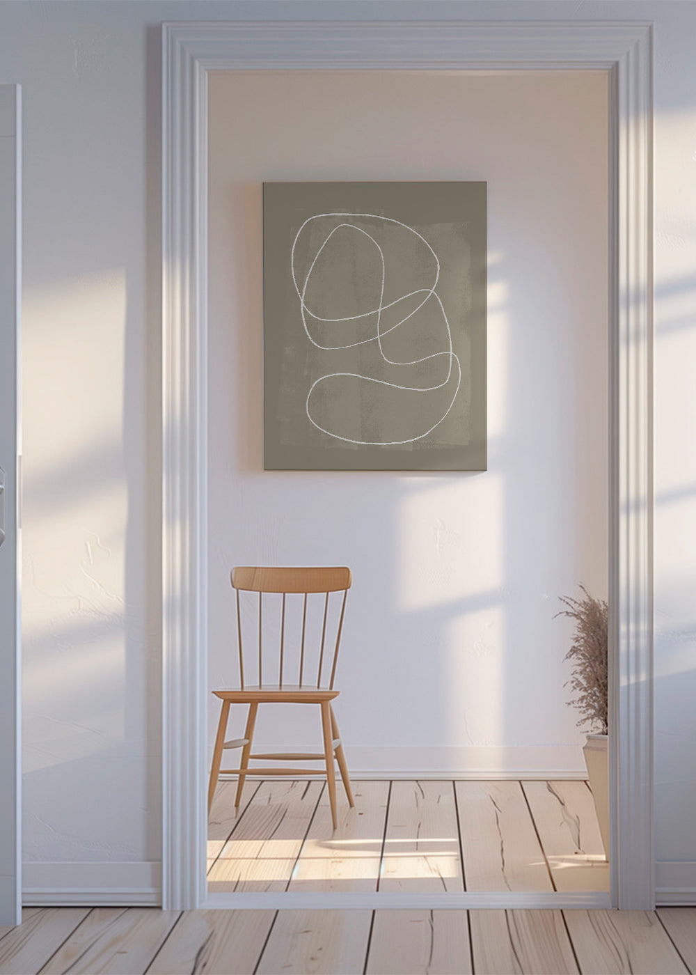 Minimalistiskt konstverk med vit linje