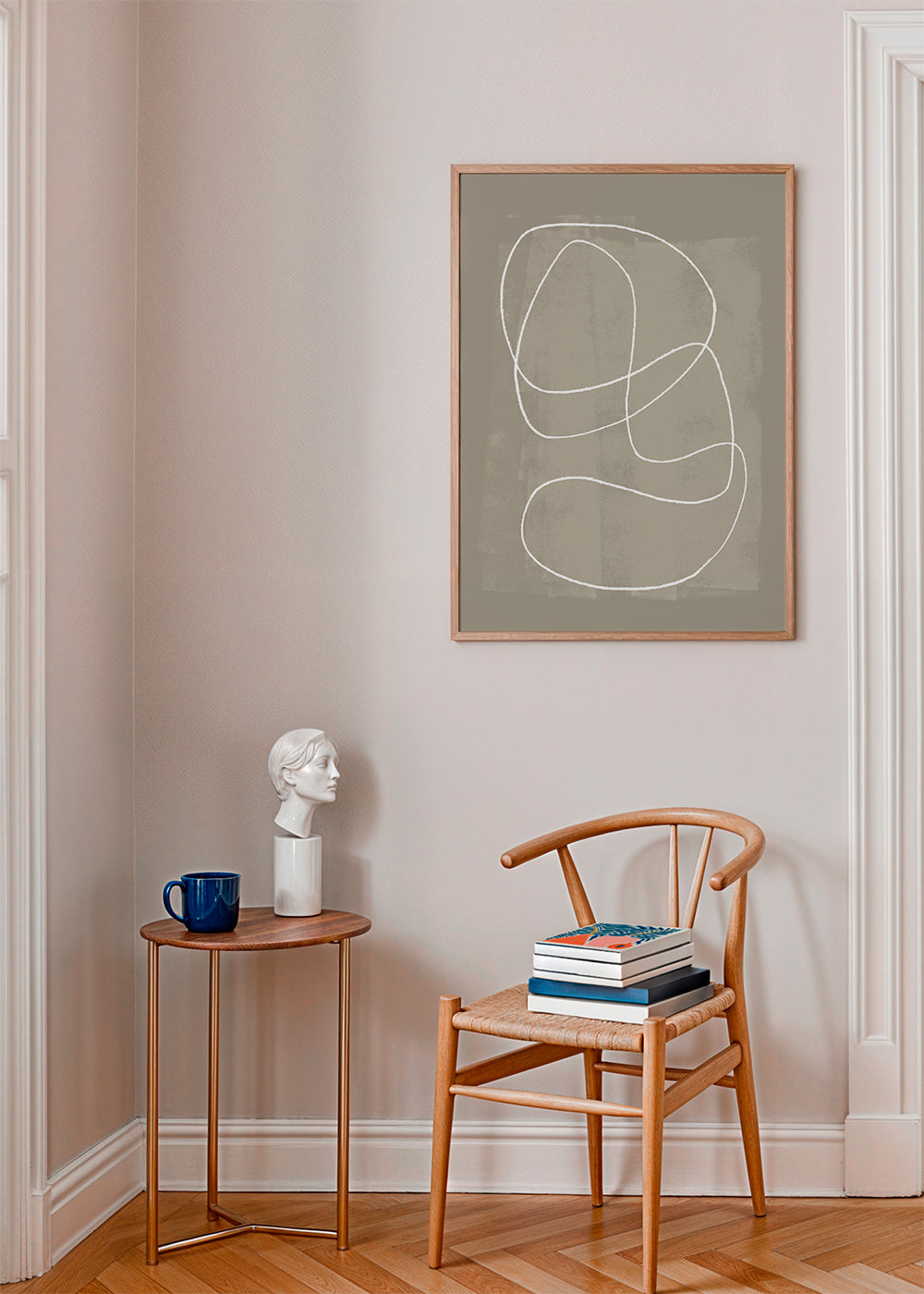 Minimalistiskt konstverk med vit linje