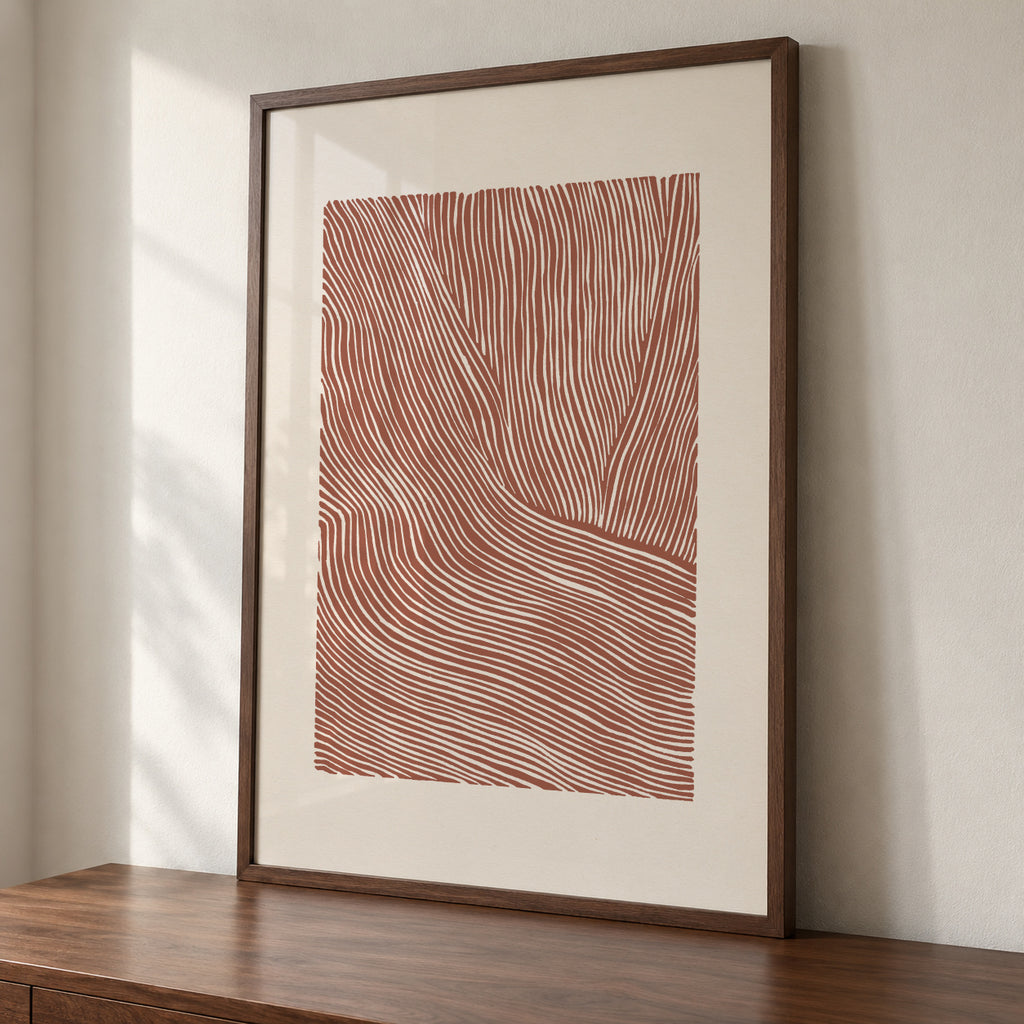 Stripes linocut Nº5 - Terracotta - Framed poster detail