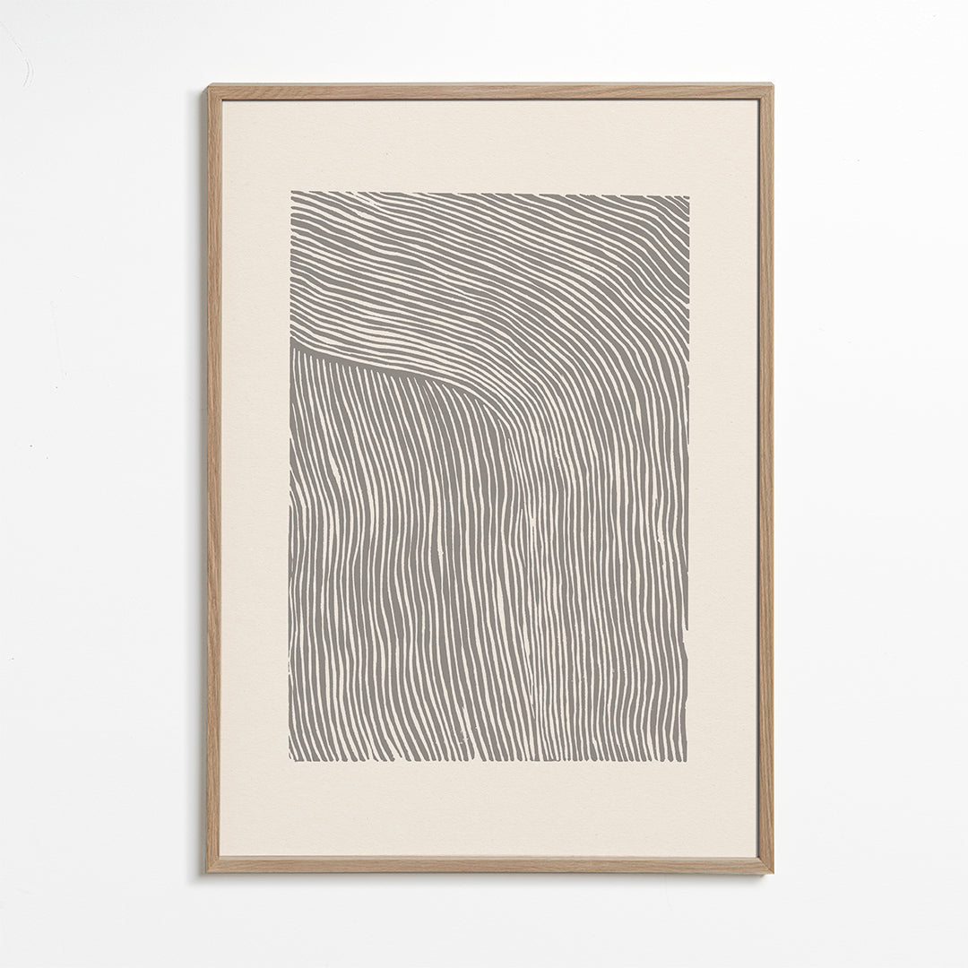 Minimalistisk affisch med vågiga linjer