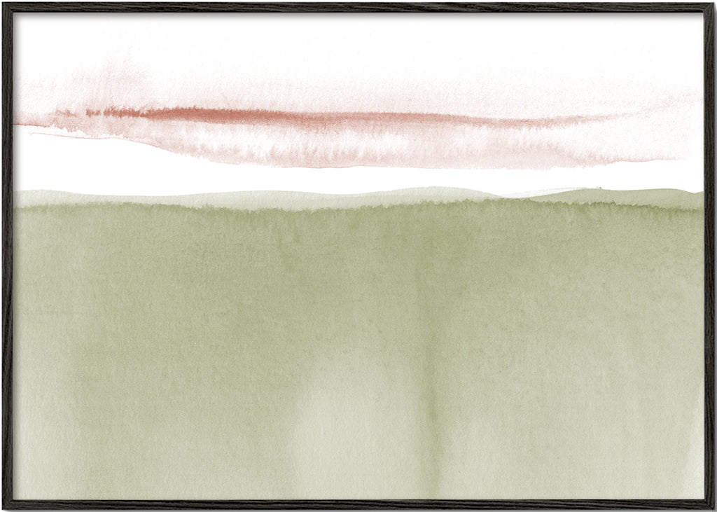 Landskap akvarell olivgrön minimal