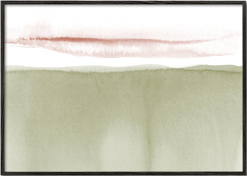 Landskap akvarell olivgrön minimal