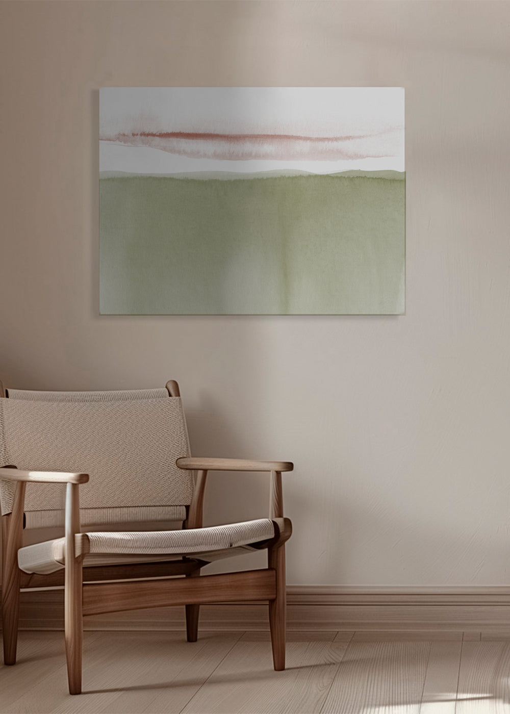 Landskap akvarell olivgrön minimal