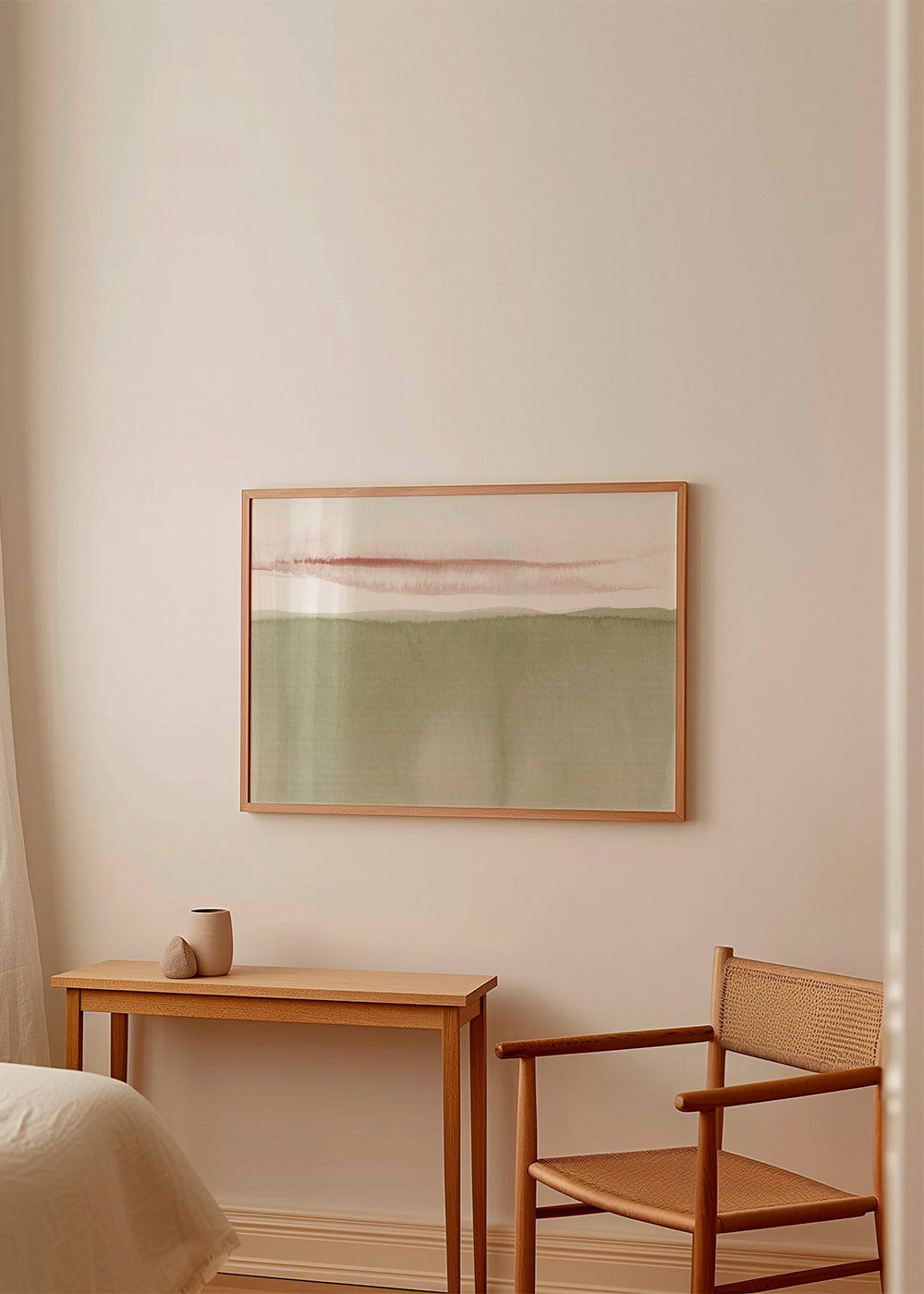 Landskap akvarell olivgrön minimal
