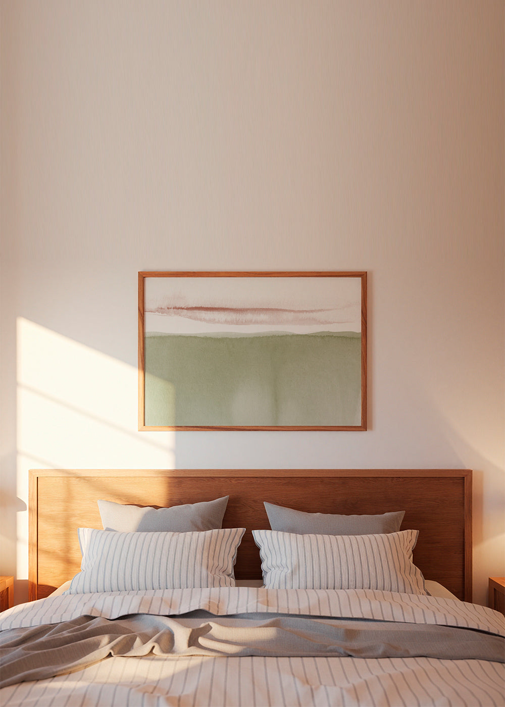 Landskap akvarell olivgrön minimal