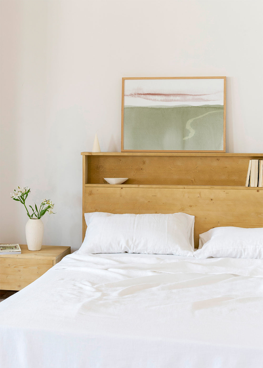 Landskap akvarell olivgrön minimal