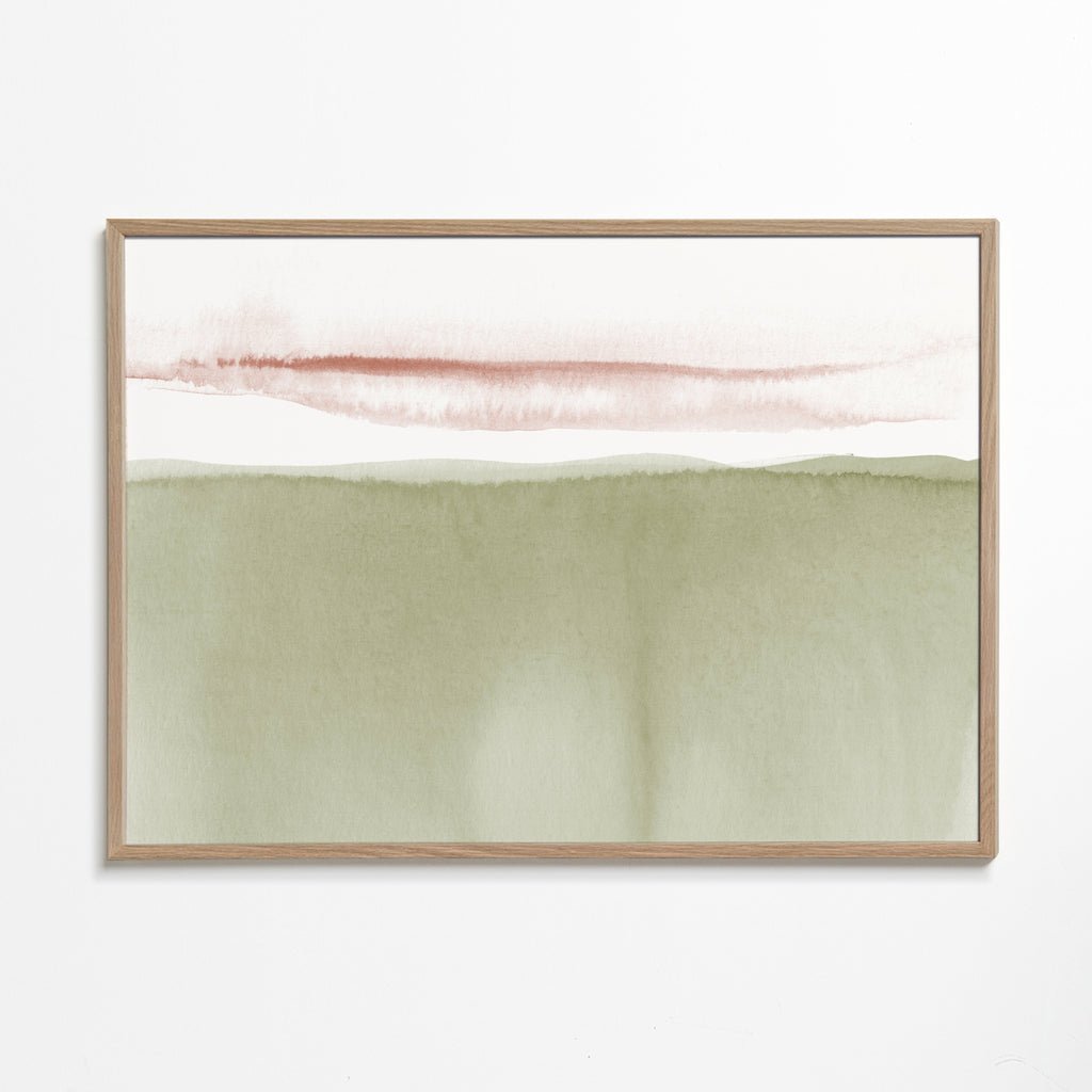 Landskap akvarell olivgrön minimal