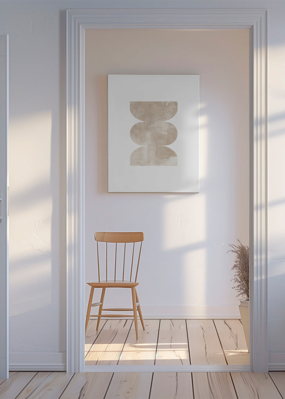 Abstrakt konstverk beige med staplade former