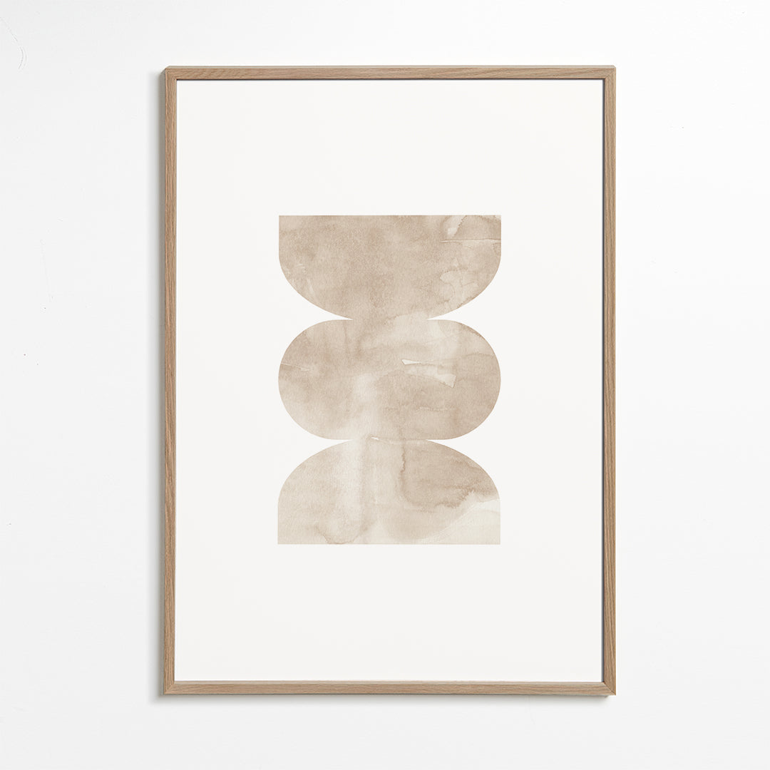 Abstrakt konstverk beige med staplade former