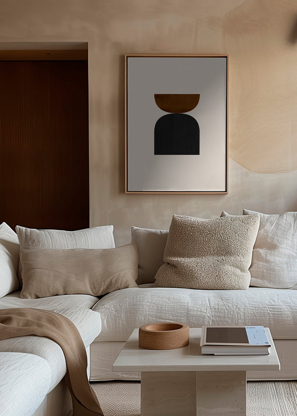 Geometrisk poster med minimalistiska bruna och svarta former